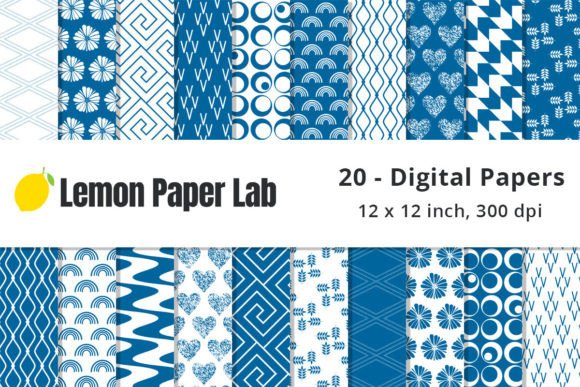 Download Blue and White Geometric Digital Papers - Papers Collection