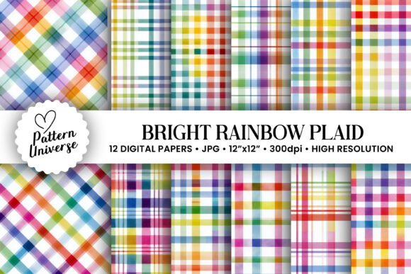 Download Bright Rainbow Plaid Digital Papers - Papers Collection
