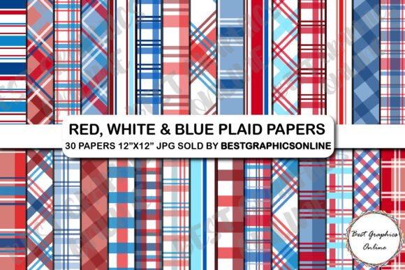Download Red White and Blue Plaid Digital Papers - Papers Collection