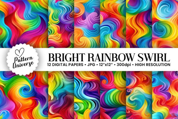 Download Bright Rainbow Swirl Digital Papers - Papers Collection