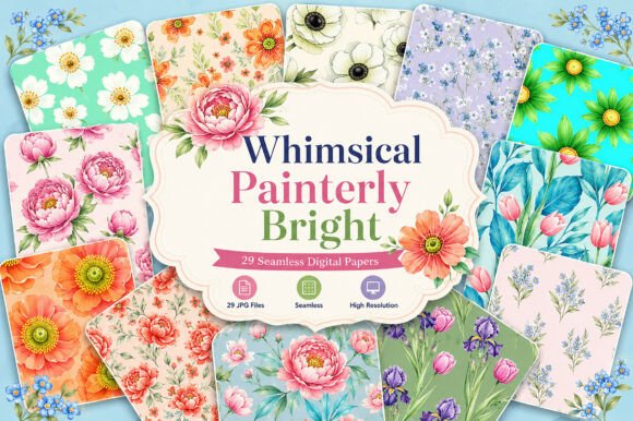 Download Whimsical Painterly Bright Pastel Papers - Papers Collection