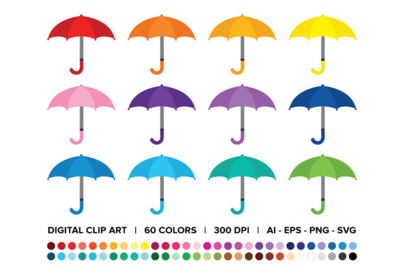 Download Umbrellas and Raindrops Clip Art Set - Clip art Collection