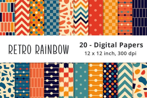 Download Retro Rainbow Digital Scrapbook Paper - Retro Collection