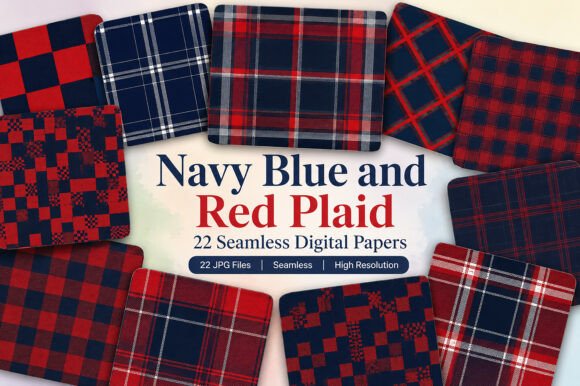 Download Navy Blue and Red Plaid Digital Papers - Papers Collection