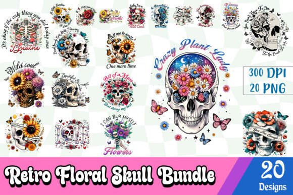 Download Retro Floral Skull Sublimation Bundle - Retro Collection