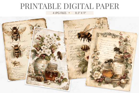 Download Vintage Bee Honey Junk Journal Papers - Papers Collection