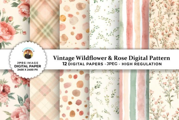 Download Vintage Wildflower &amp; Rose Digital Papers - Papers Collection