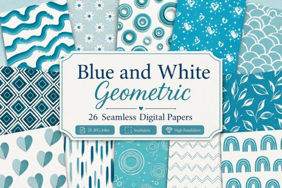Download Blue and White Geometric Digital Papers - Papers Collection