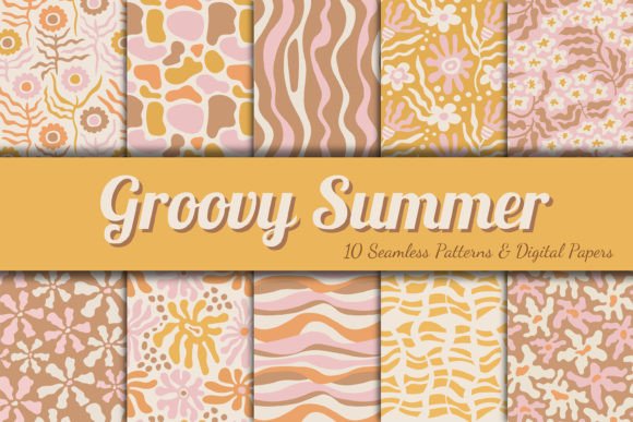 Download Retro Groovy Summer Seamless Patterns - Retro Collection