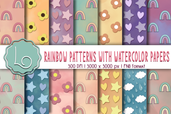 Download Rainbow Patterns with Watercolor Papers - Papers Collection