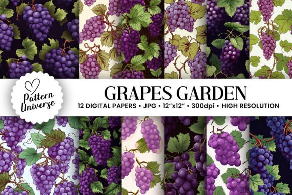 Download Grapes Fruit Pattern Digital Papers - Papers Collection