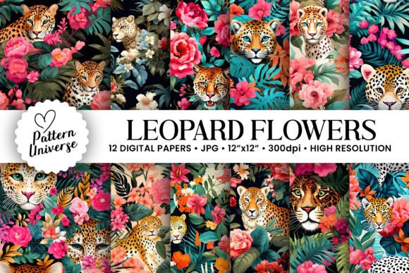 Download Leopard Flowers Pattern Digital Papers - Papers Collection