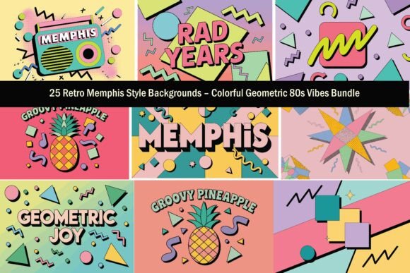 Download Retro Memphis Geometric Backgrounds - Retro Collection